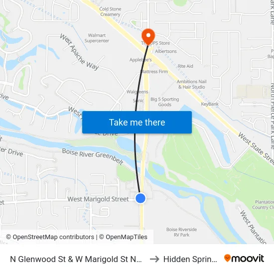 N Glenwood St & W Marigold St Nwc to Hidden Springs map
