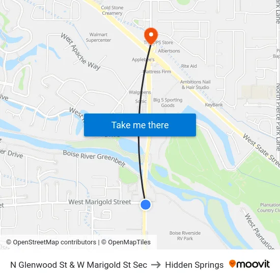 N Glenwood St & W Marigold St Sec to Hidden Springs map
