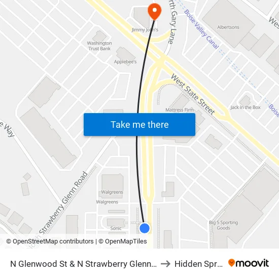 N Glenwood St & N Strawberry Glenn Rd Swm to Hidden Springs map
