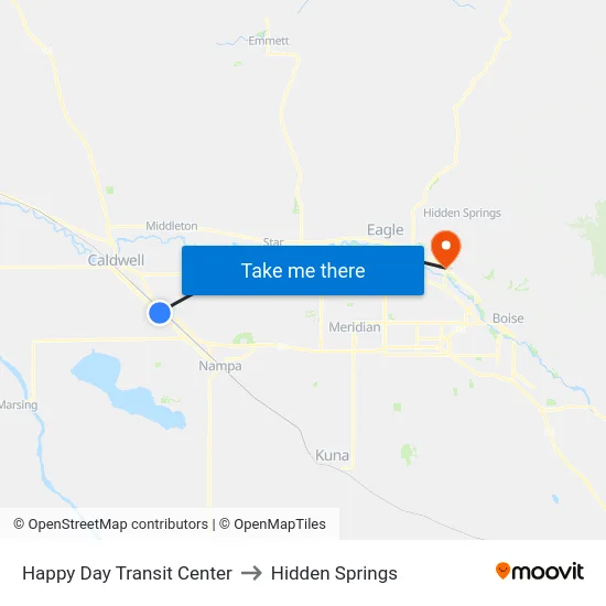 Happy Day Transit Center to Hidden Springs map