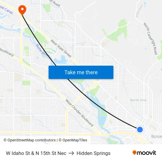 W Idaho St & N 15th St Nec to Hidden Springs map