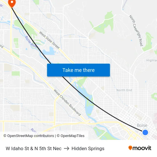 W Idaho St & N 5th St Nec to Hidden Springs map