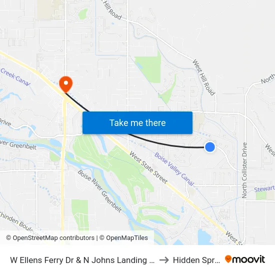 W Ellens Ferry Dr & N Johns Landing Way Nwc to Hidden Springs map