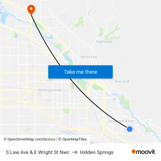 S Law Ave & E Wright St Nwc to Hidden Springs map