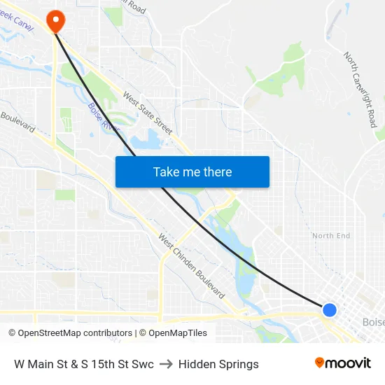 W Main St & S 15th St Swc to Hidden Springs map