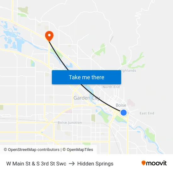 W Main St & S 3rd St Swc to Hidden Springs map