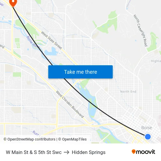 W Main St & S 5th St Swc to Hidden Springs map