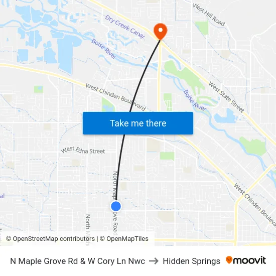 N Maple Grove Rd & W Cory Ln Nwc to Hidden Springs map