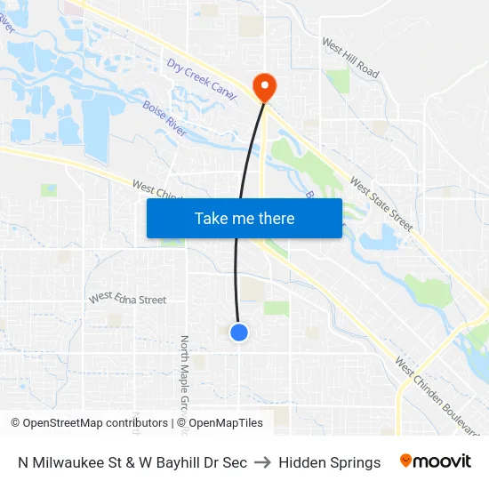 N Milwaukee St & W Bayhill Dr Sec to Hidden Springs map