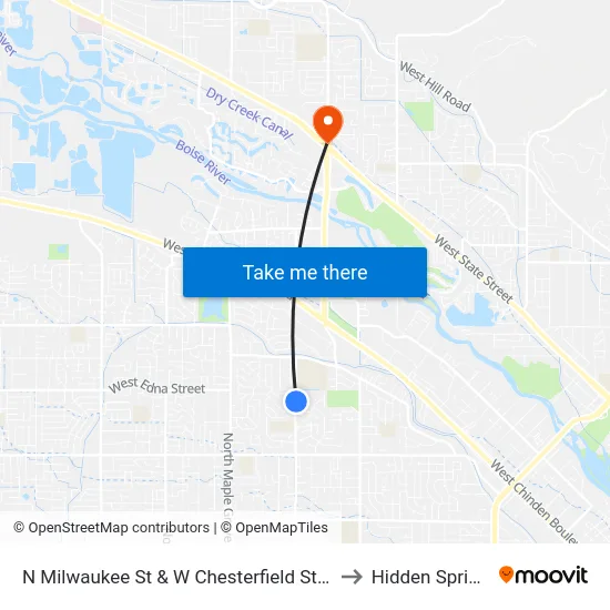 N Milwaukee St & W Chesterfield St Nec to Hidden Springs map
