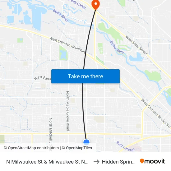 N Milwaukee St & Milwaukee St Nwc to Hidden Springs map