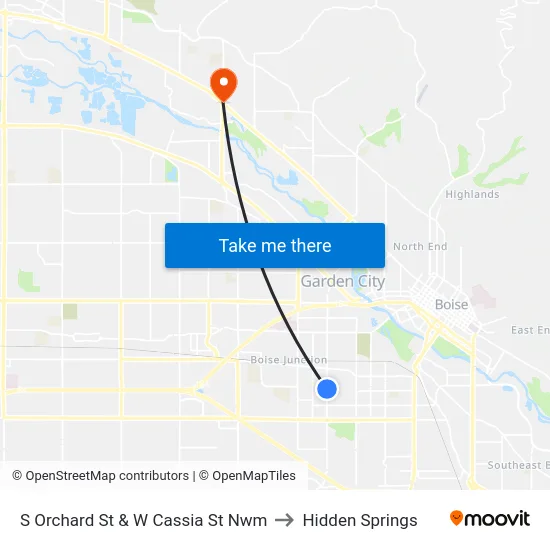 S Orchard St & W Cassia St Nwm to Hidden Springs map