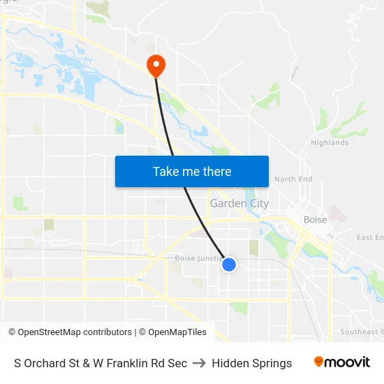 S Orchard St & W Franklin Rd Sec to Hidden Springs map