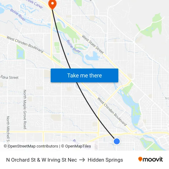 N Orchard St & W Irving St Nec to Hidden Springs map