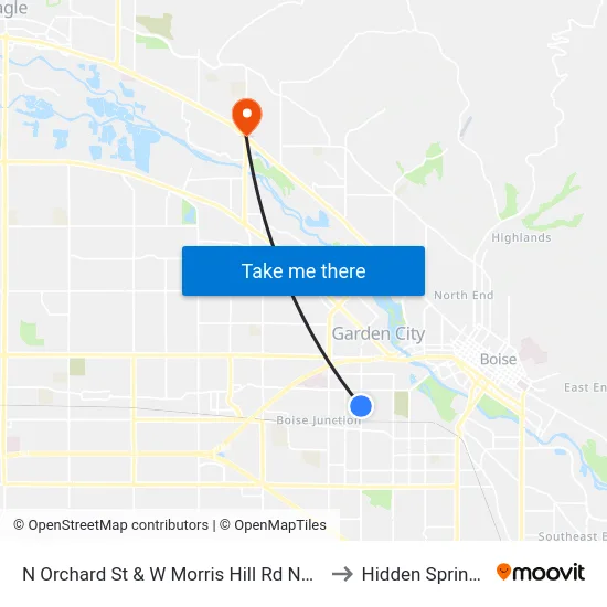 N Orchard St & W Morris Hill Rd Nwc to Hidden Springs map