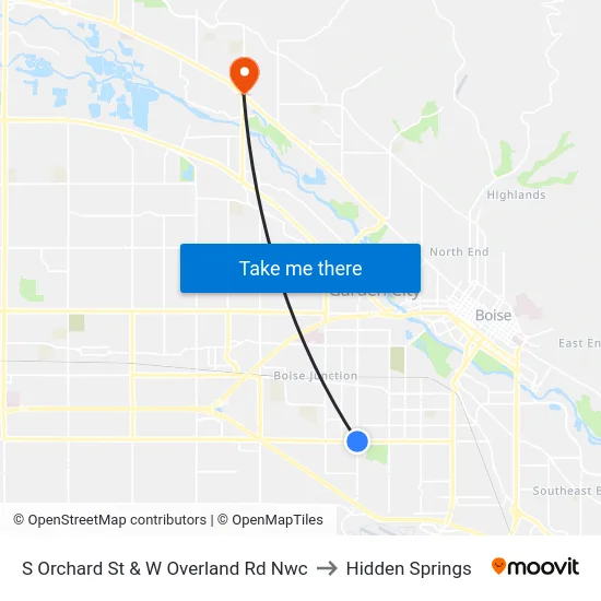 S Orchard St & W Overland Rd Nwc to Hidden Springs map