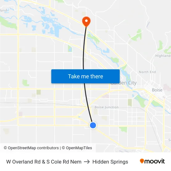 W Overland Rd & S Cole Rd Nem to Hidden Springs map