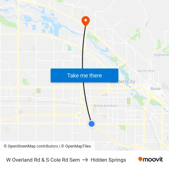 W Overland Rd & S Cole Rd Sem to Hidden Springs map