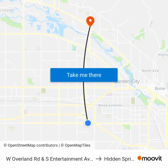 W Overland Rd & S Entertainment Ave Nwm to Hidden Springs map