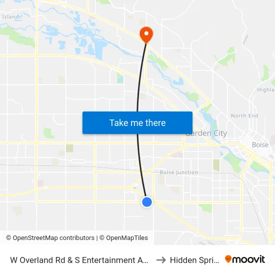 W Overland Rd & S Entertainment Ave Sem to Hidden Springs map