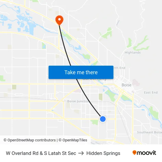 W Overland Rd & S Latah St Sec to Hidden Springs map