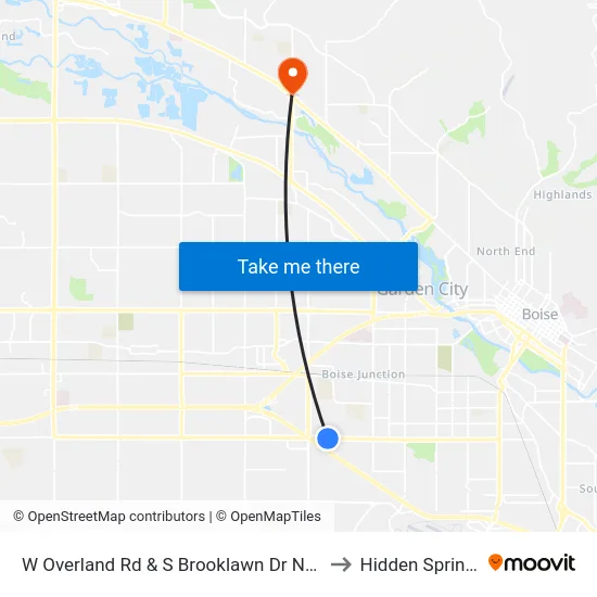 W Overland Rd & S Brooklawn Dr Nwm to Hidden Springs map