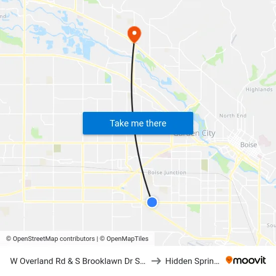 W Overland Rd & S Brooklawn Dr Swc to Hidden Springs map