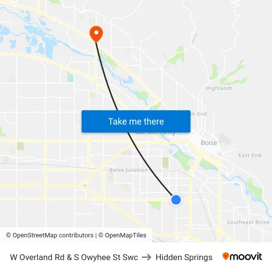 W Overland Rd & S Owyhee St Swc to Hidden Springs map