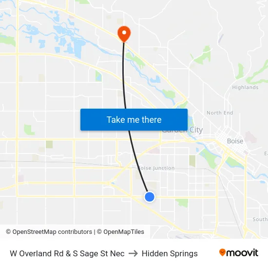 W Overland Rd & S Sage St Nec to Hidden Springs map