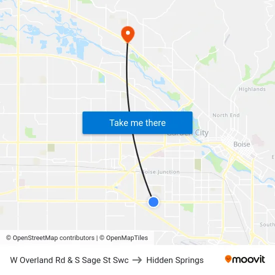 W Overland Rd & S Sage St Swc to Hidden Springs map