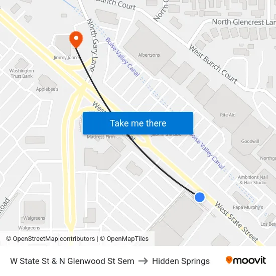 W State St & N Glenwood St Sem to Hidden Springs map