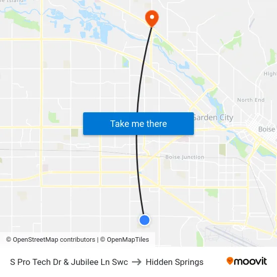S Pro Tech Dr & Jubilee Ln Swc to Hidden Springs map