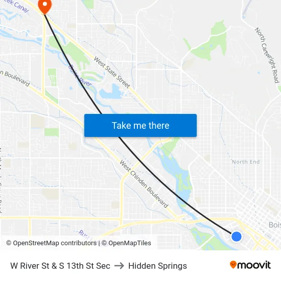 W River St & S 13th St Sec to Hidden Springs map