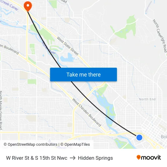 W River St & S 15th St Nwc to Hidden Springs map