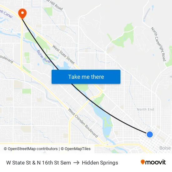 W State St & N 16th St Sem to Hidden Springs map