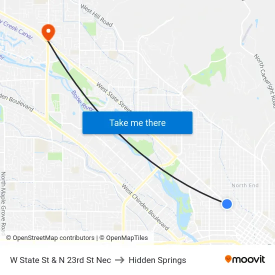 W State St & N 23rd St Nec to Hidden Springs map