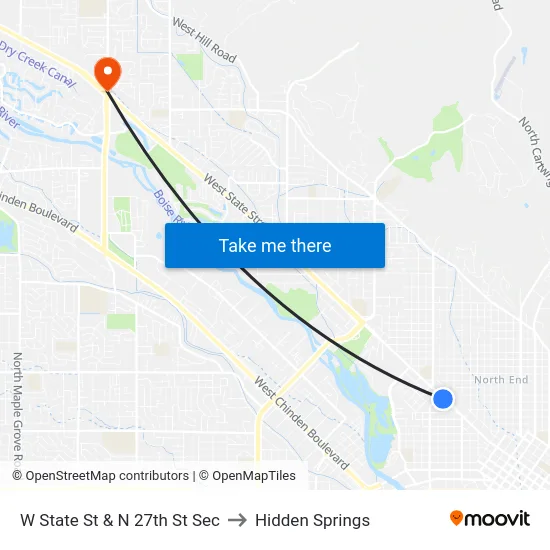 W State St & N 27th St Sec to Hidden Springs map