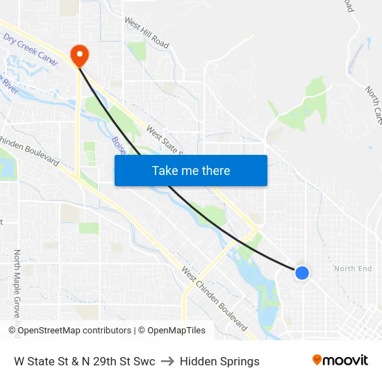 W State St & N 29th St Swc to Hidden Springs map