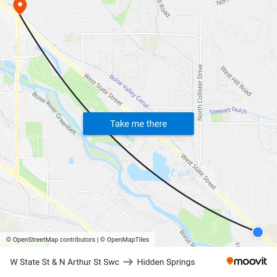 W State St & N Arthur St Swc to Hidden Springs map