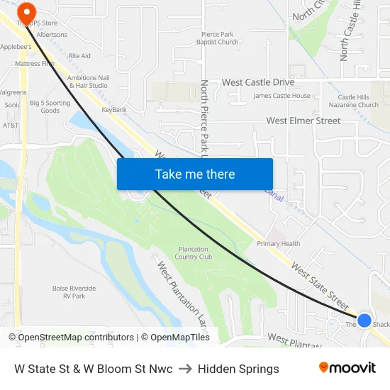 W State St & W Bloom St Nwc to Hidden Springs map
