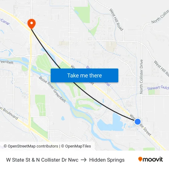 W State St & N Collister Dr Nwc to Hidden Springs map