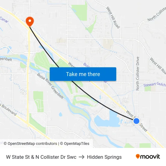 W State St & N Collister Dr Swc to Hidden Springs map