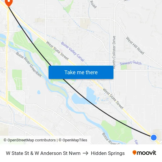 W State St & W Anderson St Nwm to Hidden Springs map