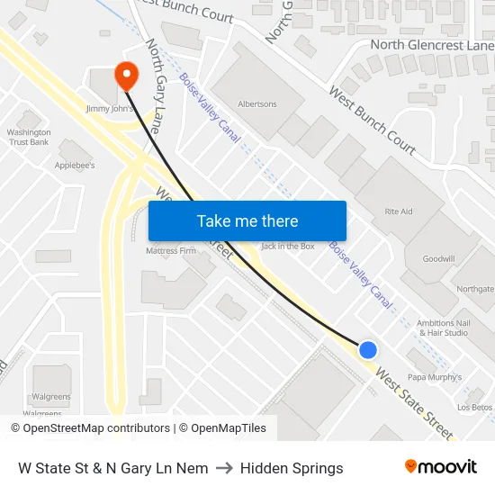 W State St & N Gary Ln Nem to Hidden Springs map
