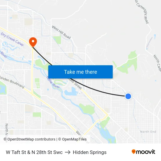 W Taft St & N 28th St Swc to Hidden Springs map