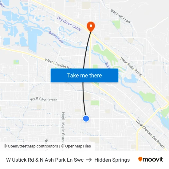 W Ustick Rd & N Ash Park Ln Swc to Hidden Springs map