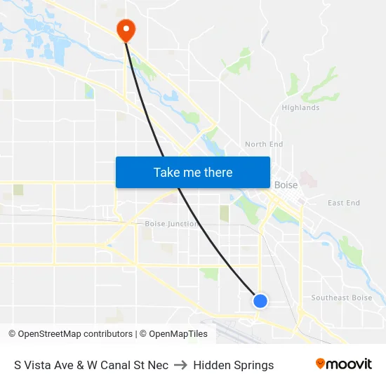 S Vista Ave & W Canal St Nec to Hidden Springs map