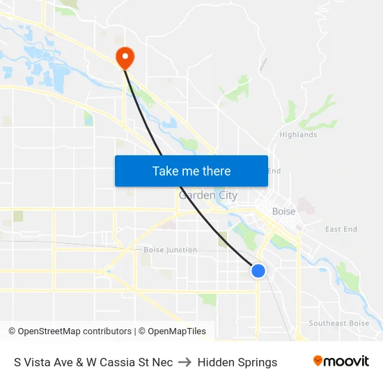 S Vista Ave & W Cassia St Nec to Hidden Springs map