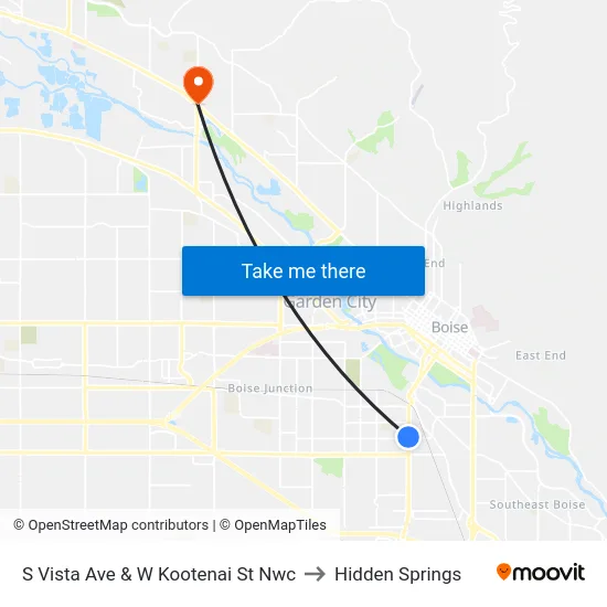 S Vista Ave & W Kootenai St Nwc to Hidden Springs map