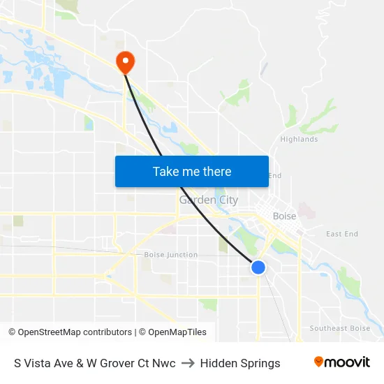 S Vista Ave & W Grover Ct Nwc to Hidden Springs map